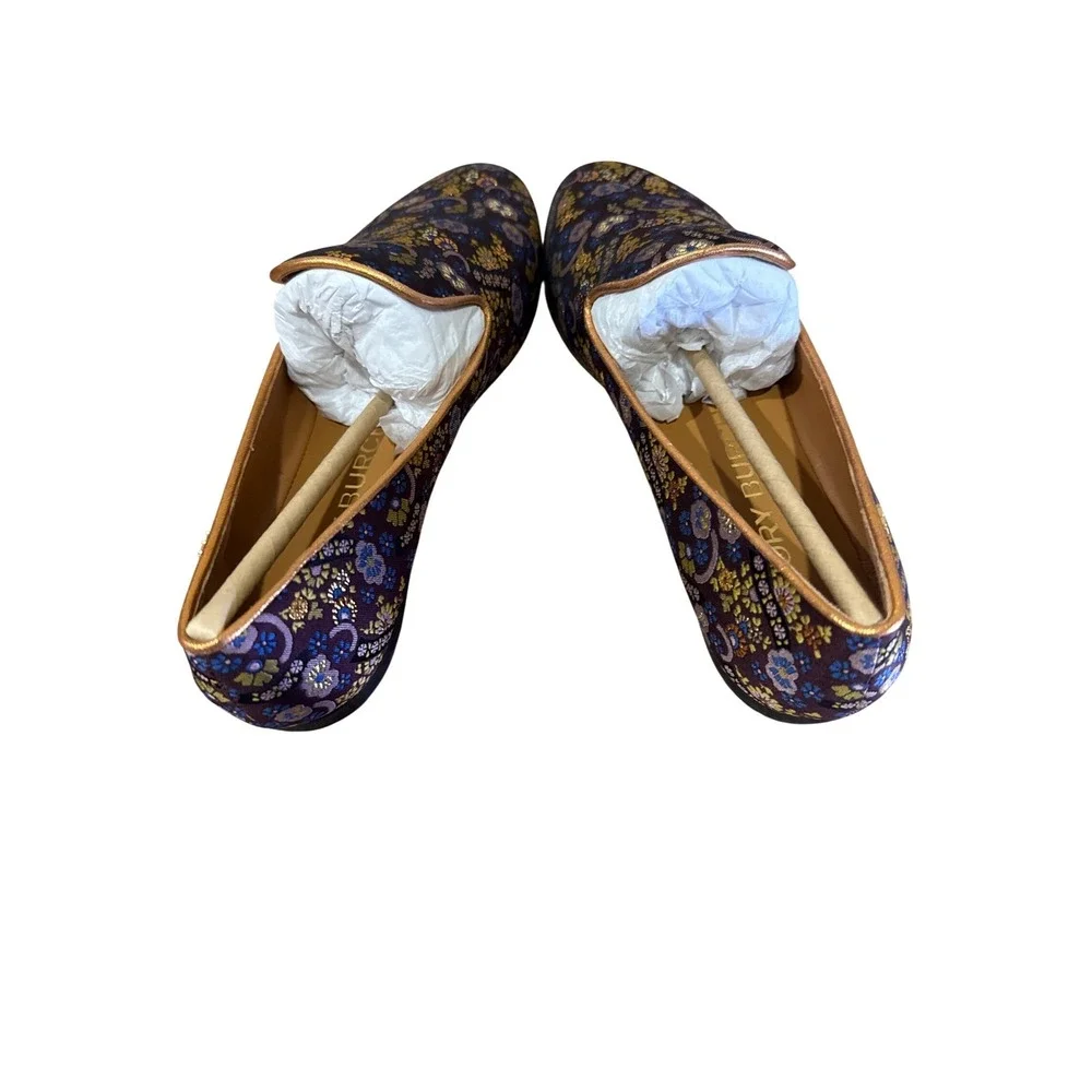 Tory Burch Jacquard Smoking Slipper Loafer Plum Gold Floral Size 7 NIB - Picture 7 of 11